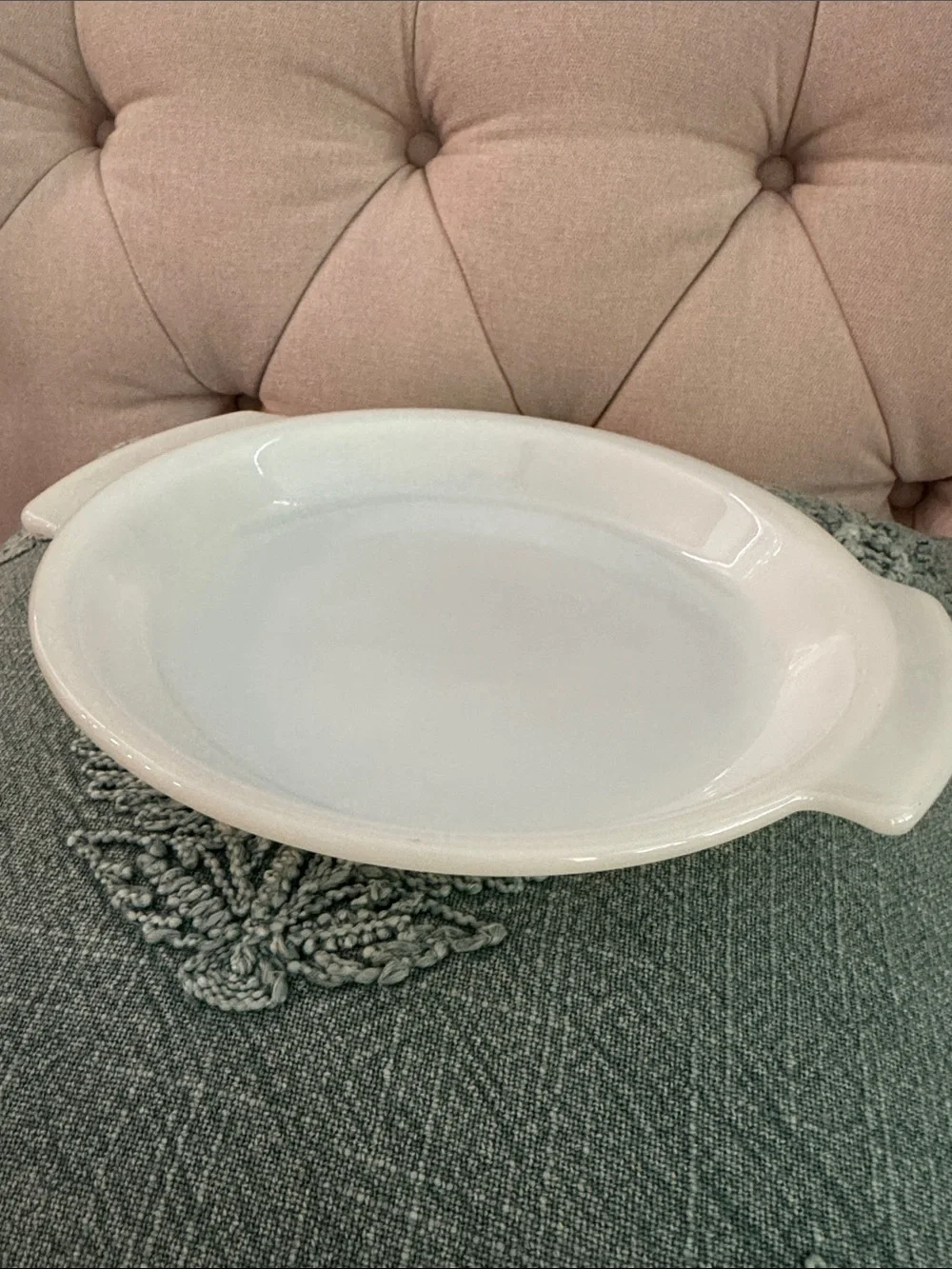Fire King Anchor Hocking 1460 9” Milk Glass Pie Plate with Handles